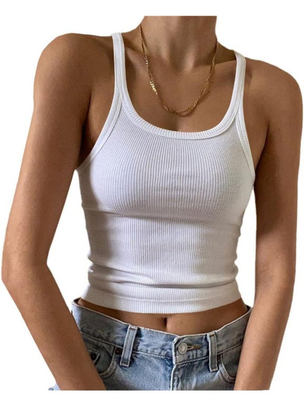 Sleek Sleeveless Ribbed Knit Tank Top - Form Fitting Scoop Neck Basic Cami